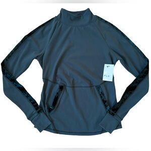 (NWT) FLX - Women’s Dark Green Long Sleeve Velvet Trim Athletic Top - Size: XS